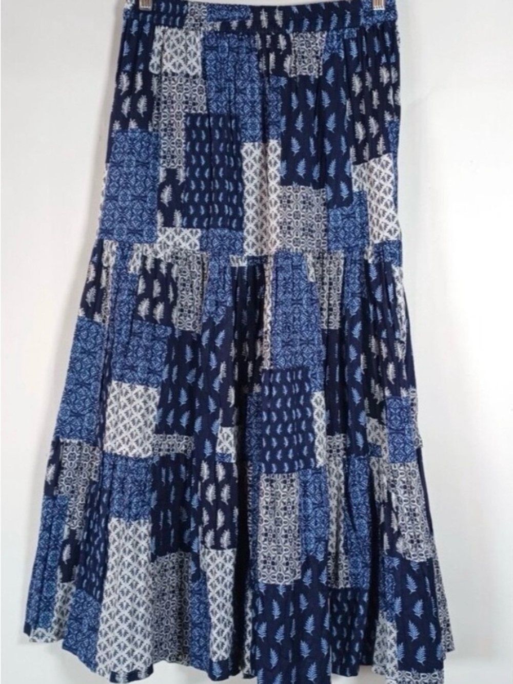 Women's Blue Patchwork Maxi Skirt